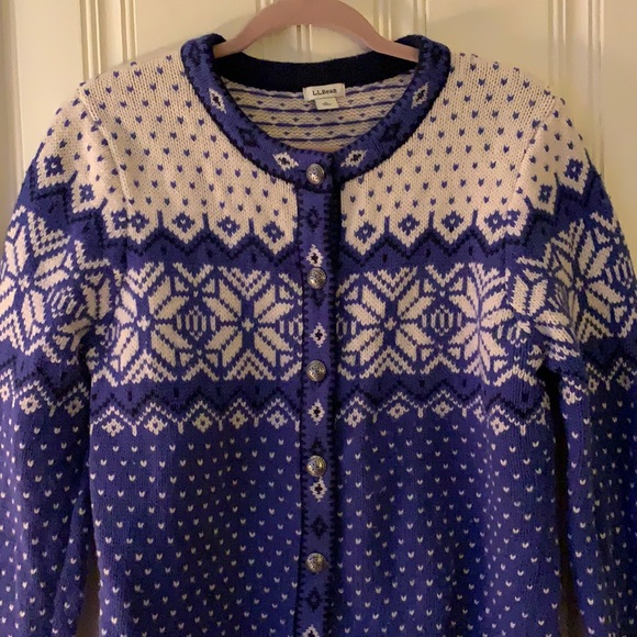 L.L. Bean Sweaters - L.L. Bean Nordic Cardigan Snowflake Sweater Purple Size L, 100% Lambs Wool